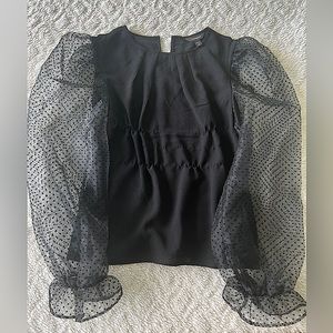 (NWOT) Express, Black Top, Sheer puff sleeve with polka dots, US XS